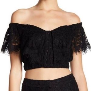 Wayf Black Lace Off the Shoulder Crop Top